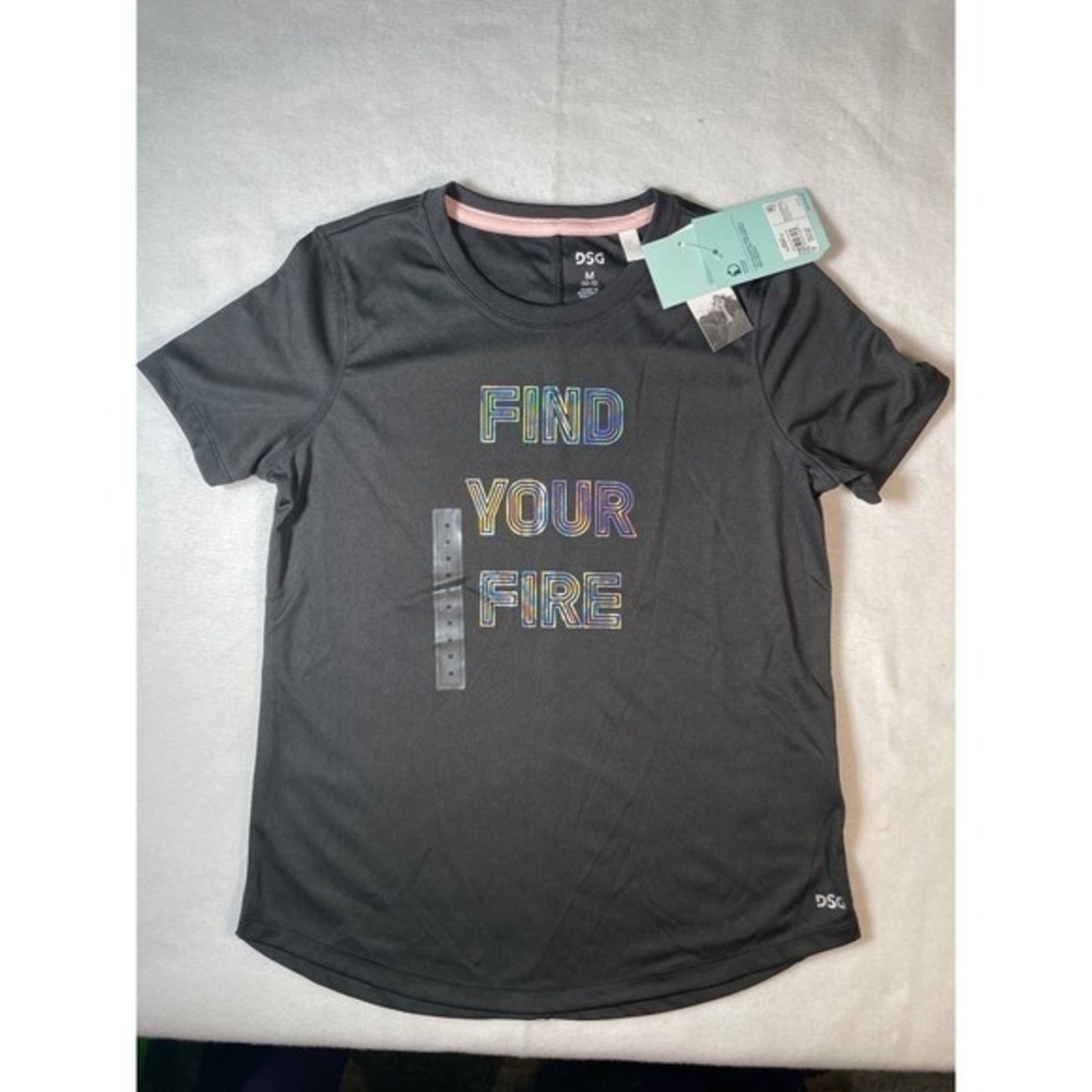 DSG Girls Find Your Fire Graphic T-Shirt Black Iridescent Size M 10-12 NWT